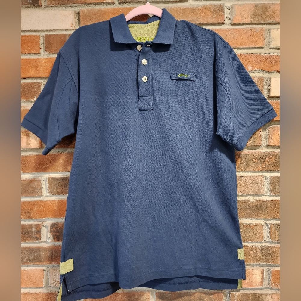 Orvis Mens Cotton Fishing Polo Navy Blue Medium